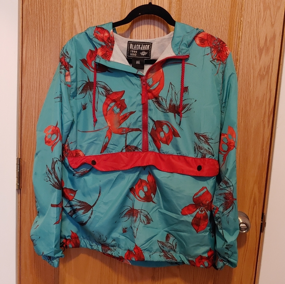Blue and Red Floral Windbreaker